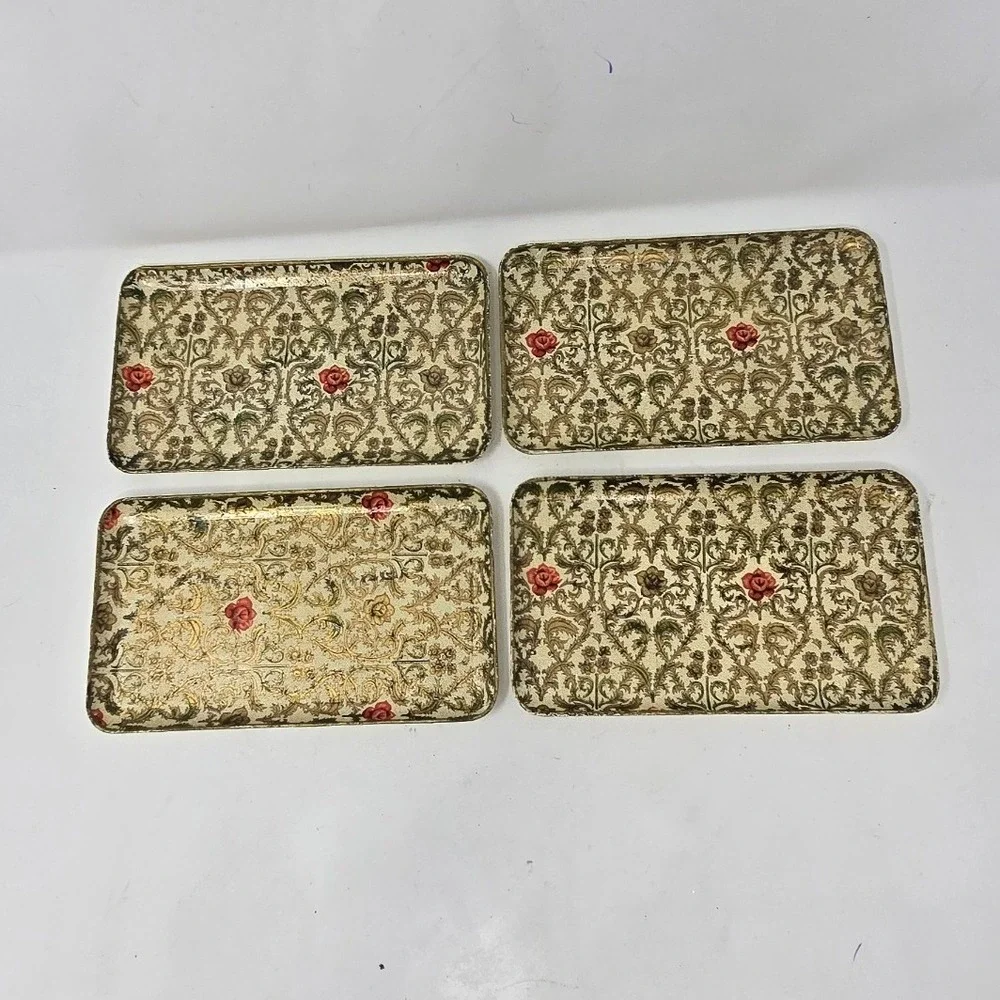 Vtg‎ Viking Import Japan paper mache trays set of 4 floral Chinoiserie